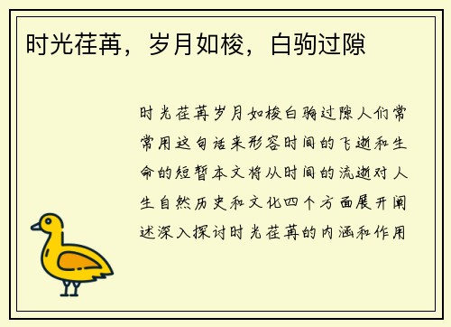 时光荏苒,岁月如梭,白驹过隙